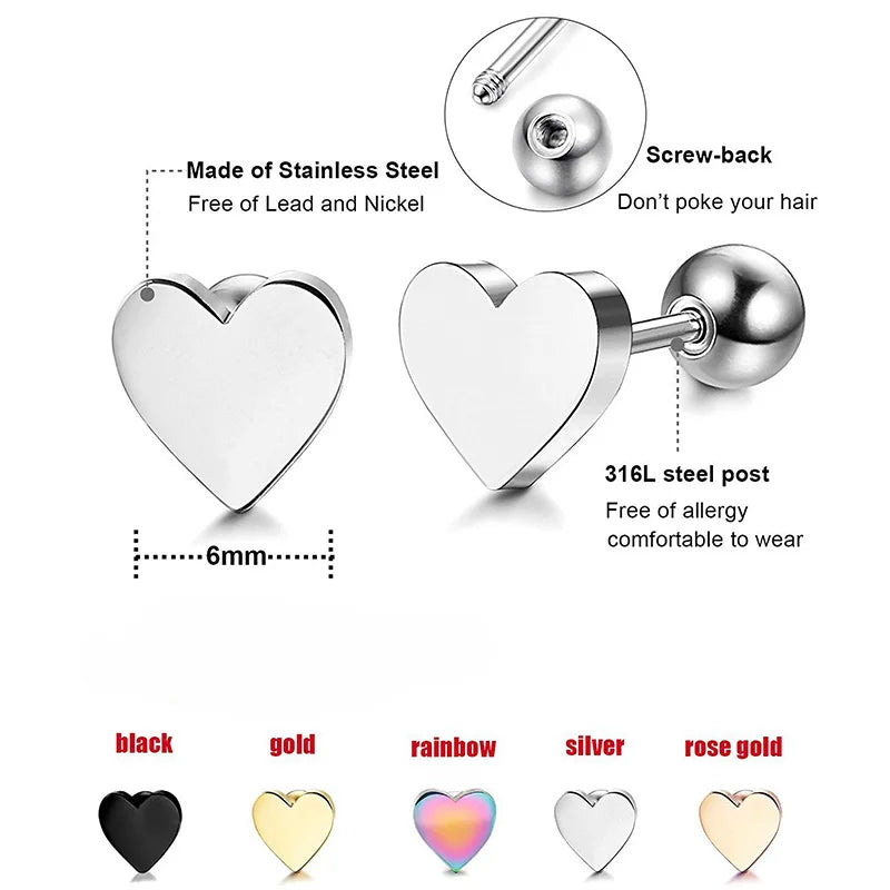 Stainless steel Heart Shape Screw Stud Earrings