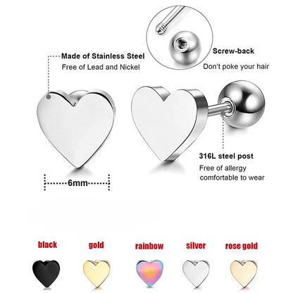 Stainless steel Heart Shape Screw Stud Earrings