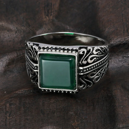 925 Sterling Silver Ring, Black, Green, Red Natural Onyx Stone