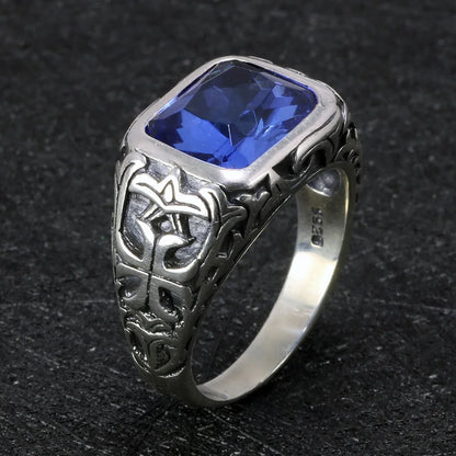 925 Sterling Silver Rings For Men Blue Natural Crystal, Turquoise Stone