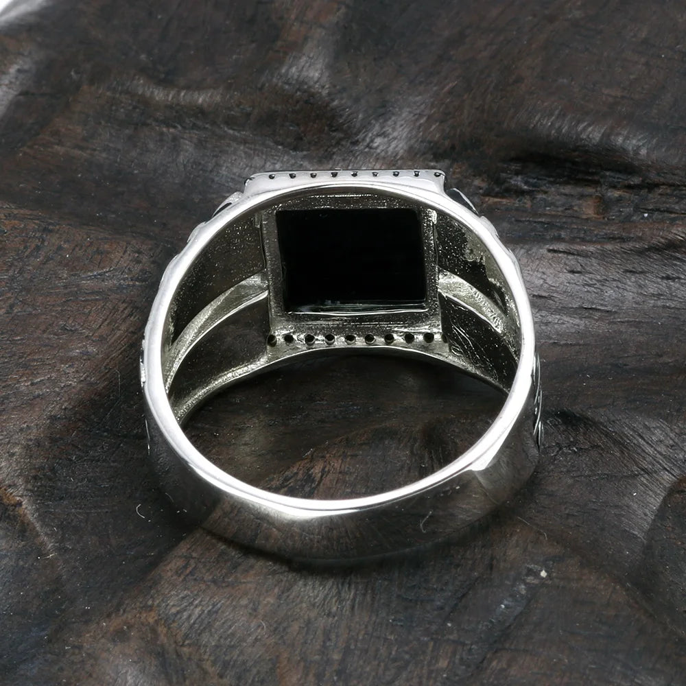 925 Sterling Silver Ring, Black, Green, Red Natural Onyx Stone