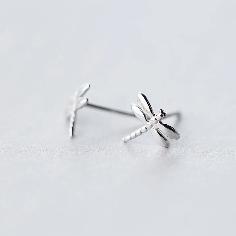 925 Sterling Silver Fresh Small Simple Dragonfly Stud Earrings