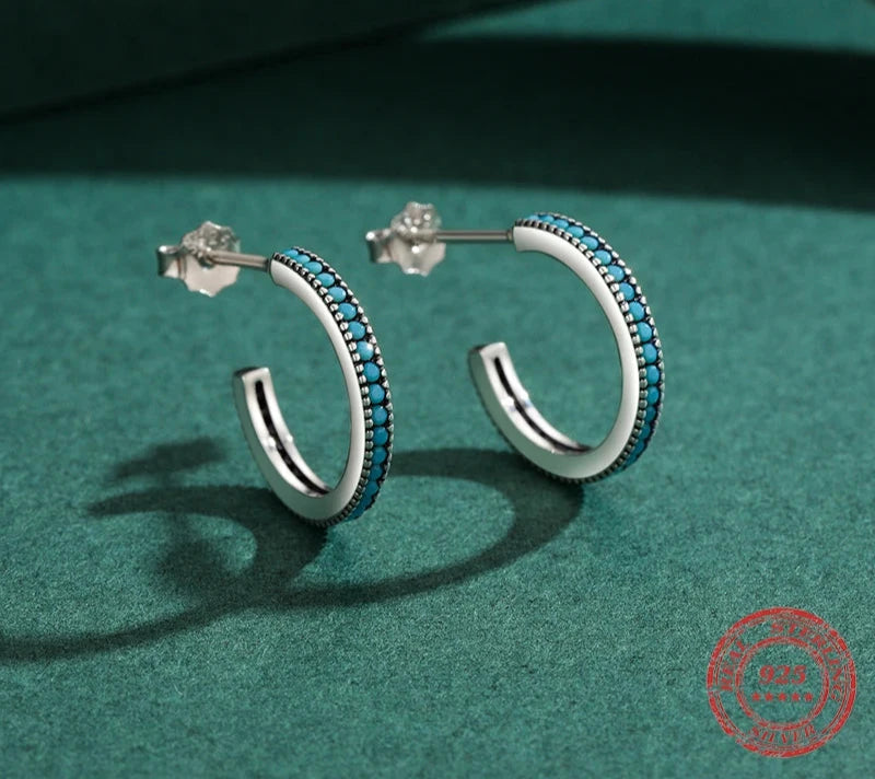 925 Sterling Silver Round Natural Turquoise Stud Earrings