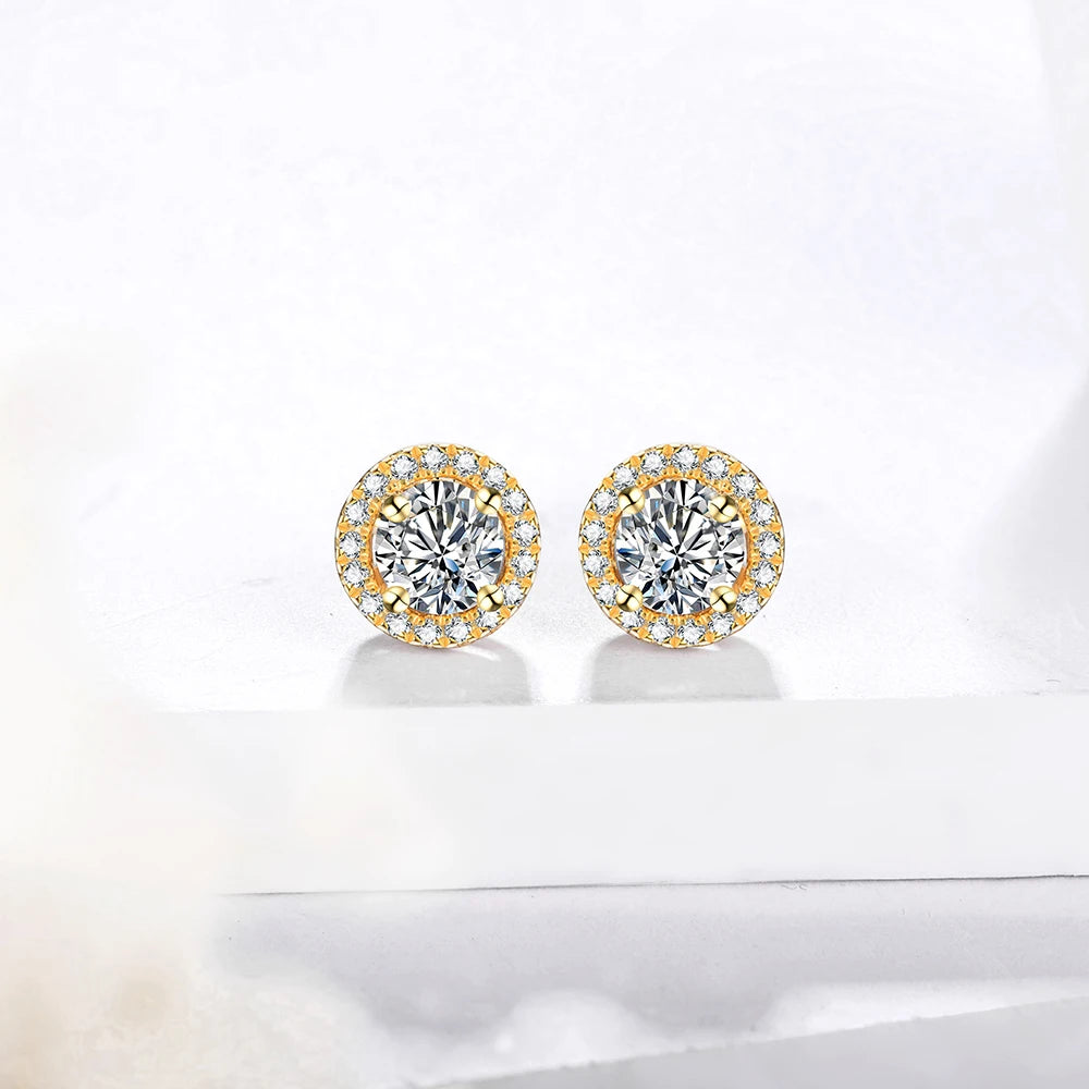 1 Carat D Color Moissatine Stud Earrings 18K Gold Plated 925 Sterling Silver