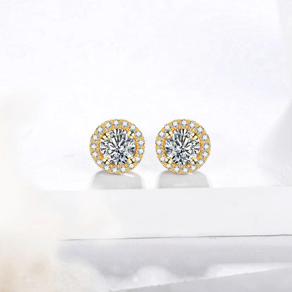 1 Carat D Color Moissatine Stud Earrings 18K Gold Plated 925 Sterling Silver