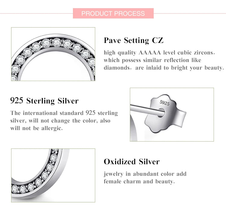 925 Sterling Silver Circular Stud Earrings CZ (2 Color)