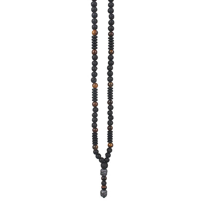 New Vintage Natural Tiger-eye Stone Black Lava Beads Buddha Head Pendant Necklace for Men Hnadmade Jewelry N012