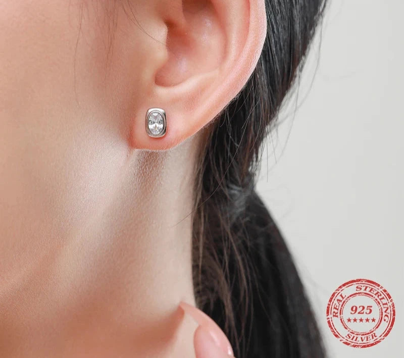 925 Sterling Silver Classic Rectangle CZ Stud Earrings