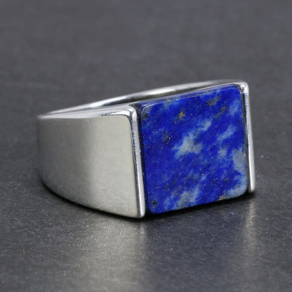 Solid 925 Sterling Silver Square Lapis Lazuli Onyx Ring