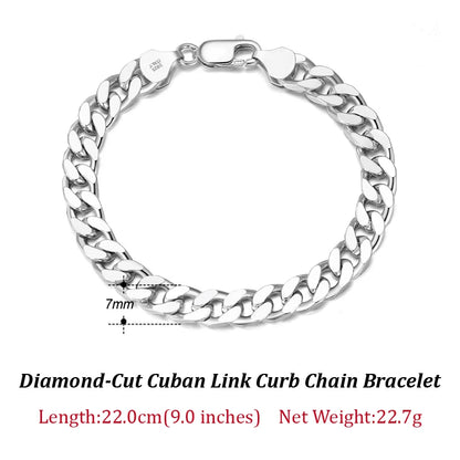 925 Sterling Silver Diamond-Cut Curb Bracelet/Chain 3.6/5/7mm