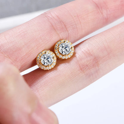 1 Carat D Color Moissatine Stud Earrings 18K Gold Plated 925 Sterling Silver