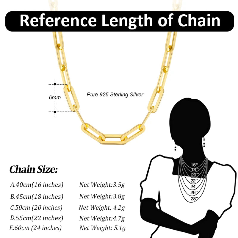 Gold or 925 Sterling Silver Paperclip Chain 6/9.3/12mm