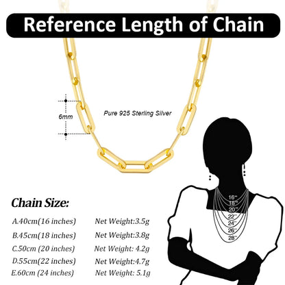 Gold or 925 Sterling Silver Paperclip Chain 6/9.3/12mm