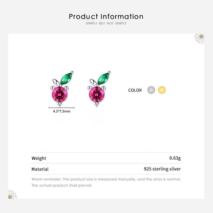 Cute Cherry Earrings 925 Sterling Silver Stud Earrings