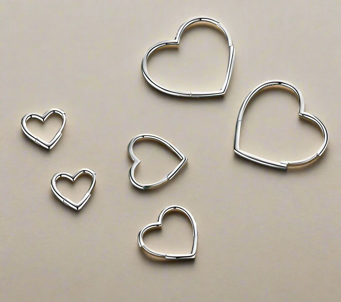 925 Sterling Silver Hearts Shape Simple Elegant Hoop Earrings