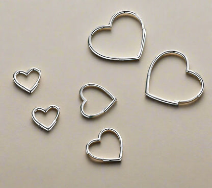 925 Sterling Silver Hearts Shape Simple Elegant Hoop Earrings