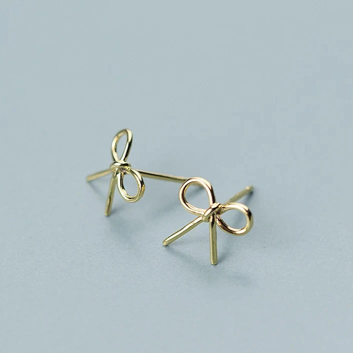 Gold Color Bowknot 925 Sterling Silver  Stud Earrings