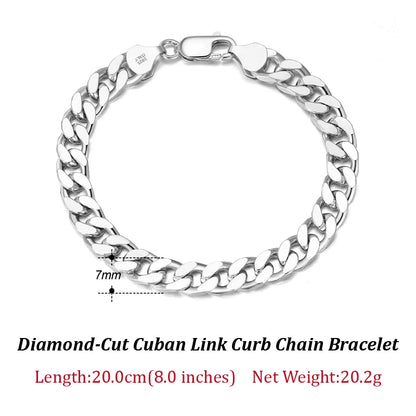 925 Sterling Silver Diamond-Cut Curb Bracelet/Chain 3.6/5/7mm