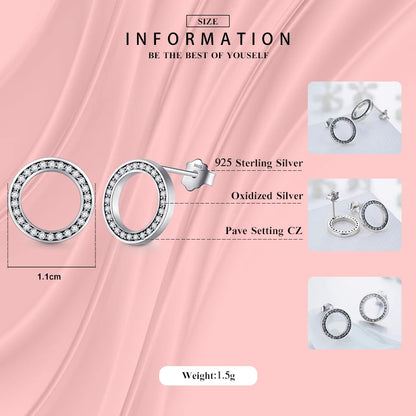 925 Sterling Silver Circular Stud Earrings CZ (2 Color)