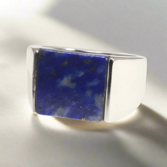 Solid 925 Sterling Silver Square Lapis Lazuli Onyx Ring