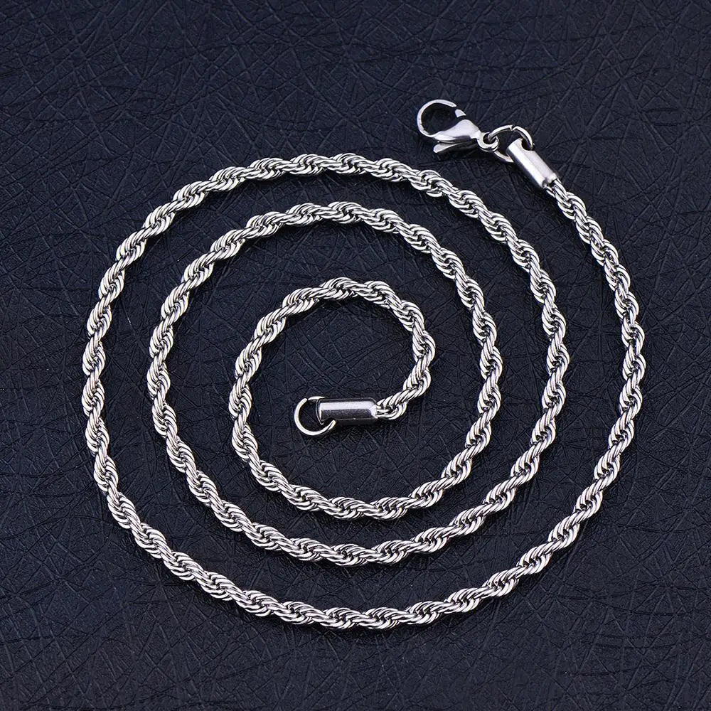 Low price width 3MM 316L stainless steel twisted rope chain necklace Men and women Link necklace Fashion gift jewelry 45-70CM