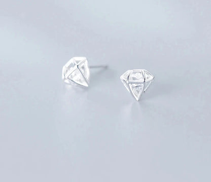 925 Sterling Silver Hollow Out Diamond Shape Ear Studs CZ