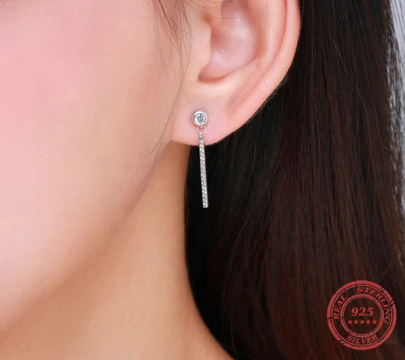 925 sterling Silver Classic Swing Clear CZ Drop Earrings