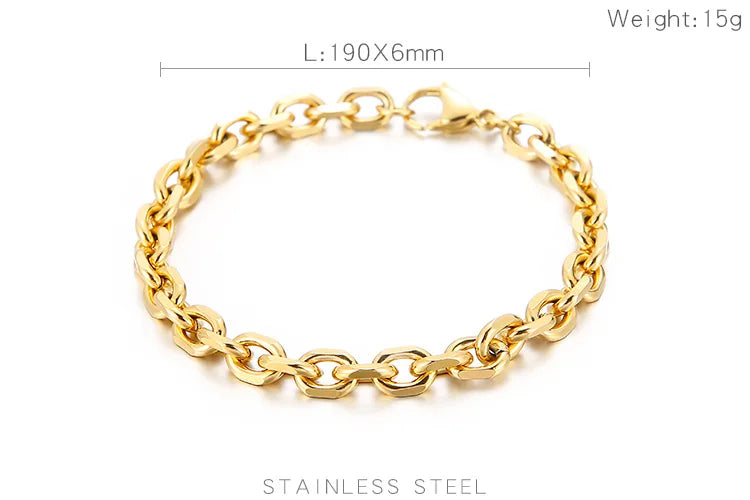 6/10mm Gold Or Silver Stainless Steel Belcher Chain  Bracelet