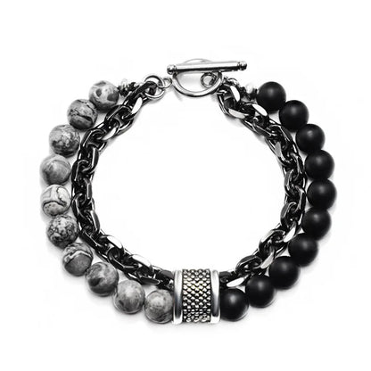 Multi Style Choice Tiger Eye Stone Stainless Steel Gunmetal Link Chain With Beaded Bracelet