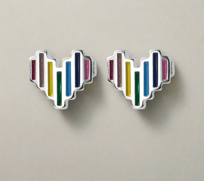 Rainbow Hearts Enamel Tiny 925 Sterling Silver Stud Earrings