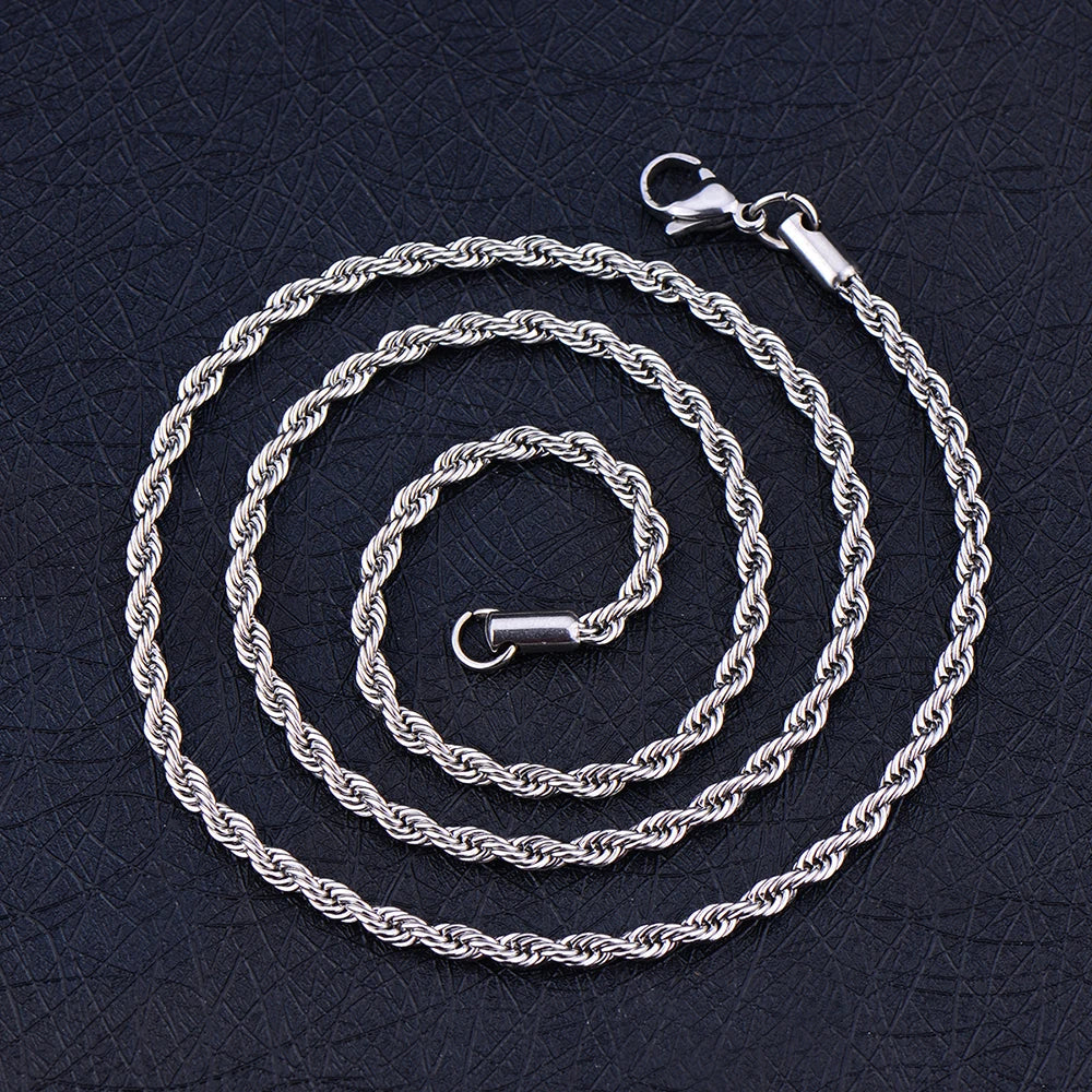 Low price width 3MM 316L stainless steel twisted rope chain necklace Men and women Link necklace Fashion gift jewelry 45-70CM