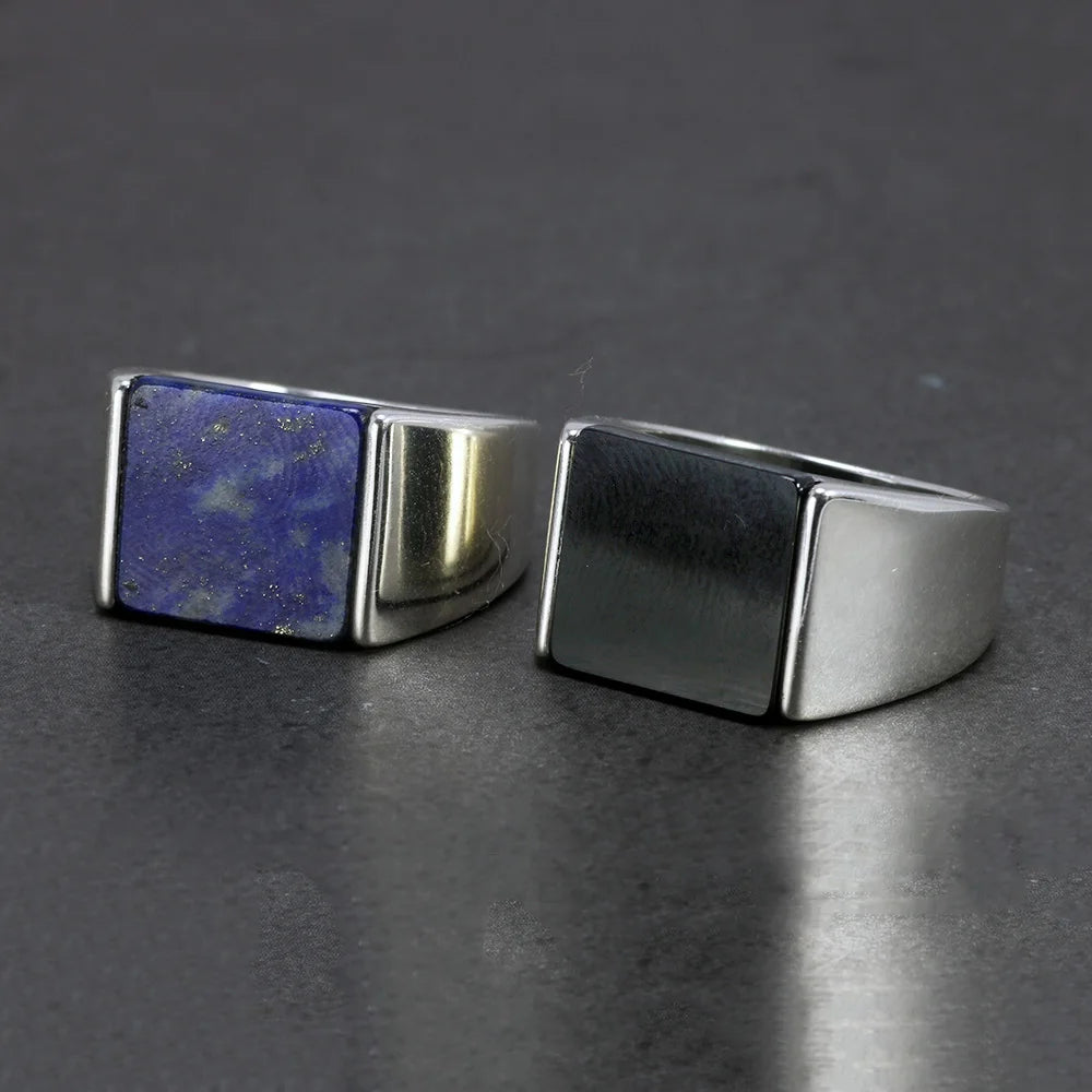 Solid 925 Sterling Silver Square Lapis Lazuli Onyx Ring