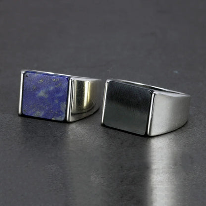 Solid 925 Sterling Silver Square Lapis Lazuli Onyx Ring