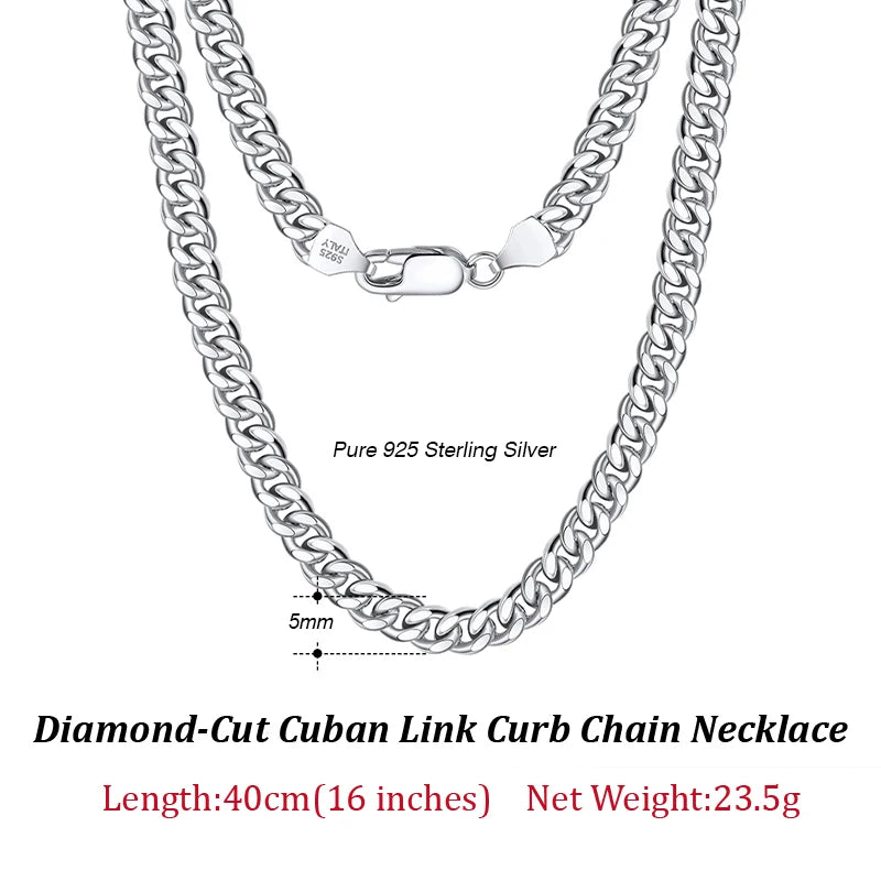 925 Sterling Silver Diamond-Cut Curb Bracelet/Chain 3.6/5/7mm