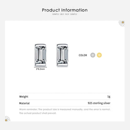 Emerald Cut Rectangle CZ Studs Solid 925 Sterling Silver