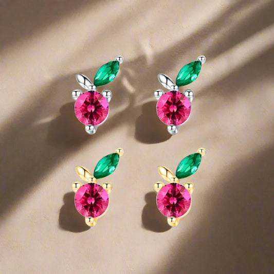 Cute Cherry Earrings 925 Sterling Silver Stud Earrings