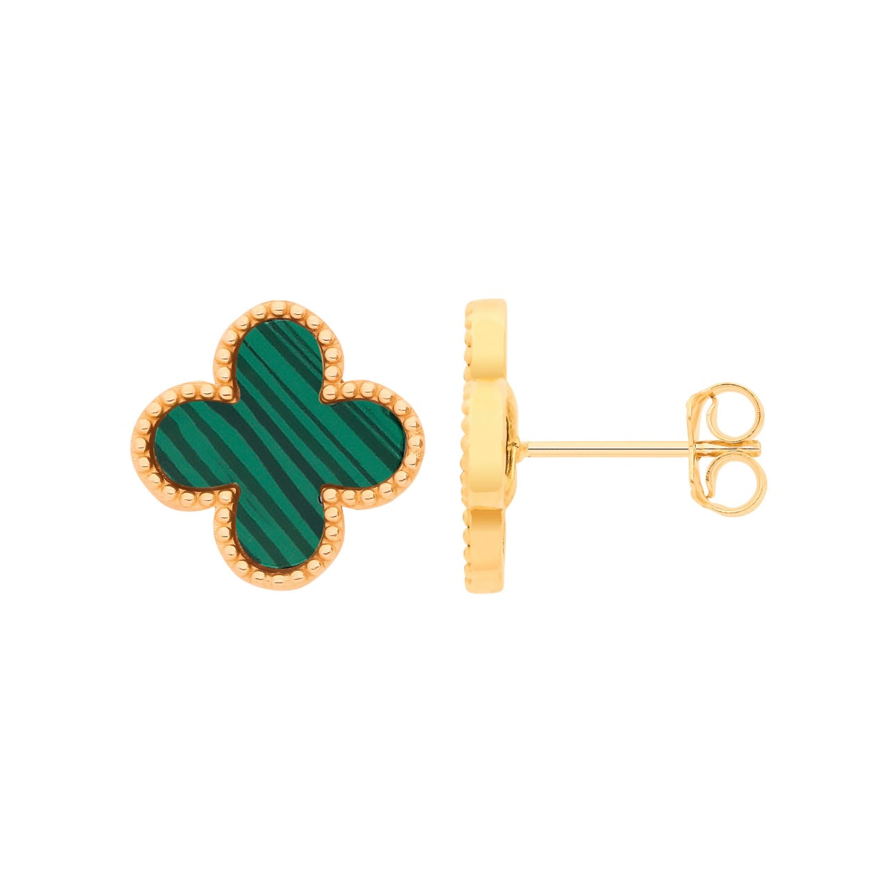 Green Malachite, Four Leaf Clover Studs