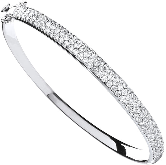 18ct White Gold 3.15ct Pave Set Diamond Bangle