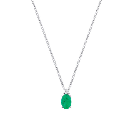 9ct White Gold Diamond 0.03ctw & Emerald 0.38ctw Necklace