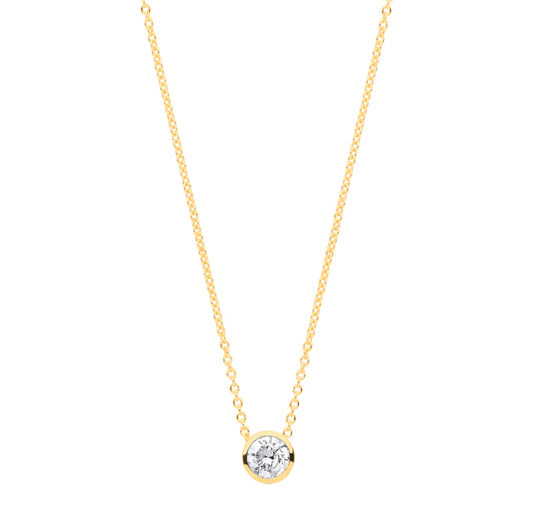 18ct Yellow gold 0.25ctw G-SI Rubover Diamond Pendant (18in/45cm) Chain