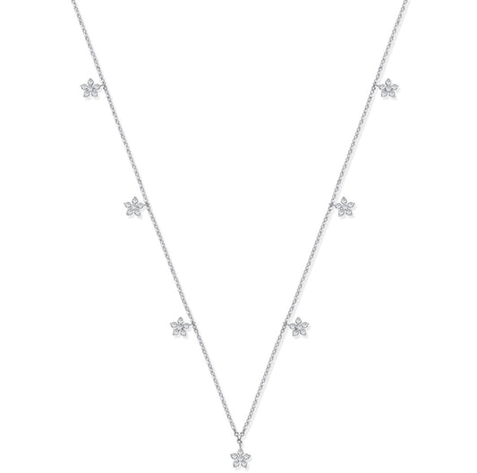 9ct WG 0.27ctw 7 Florets Diamond Pendant Chain (18in/45cm)