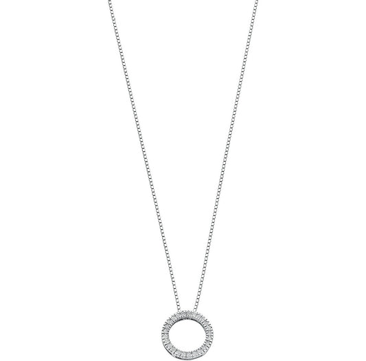 9ct White Gold 0.25ct Diamond Circle Pendant with 18in/45cm Chain