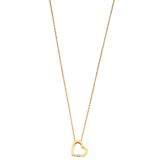 9ct Yellow Gold 0.04ct Diamond Heart Pendant with 18in/45cm Chain