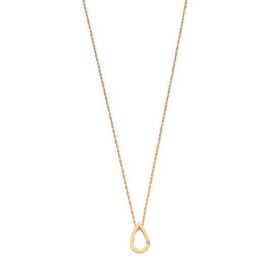 9ct Yellow Gold 0.04ct Diamond Tear Drop Pendant with 18in/45cm Chain