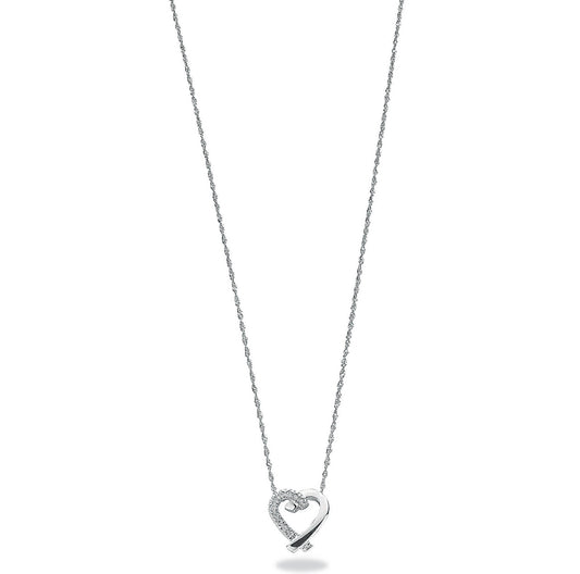 9ct White Gold 0.05ct Diamond Heart Pendant with 18in/45cm Chain