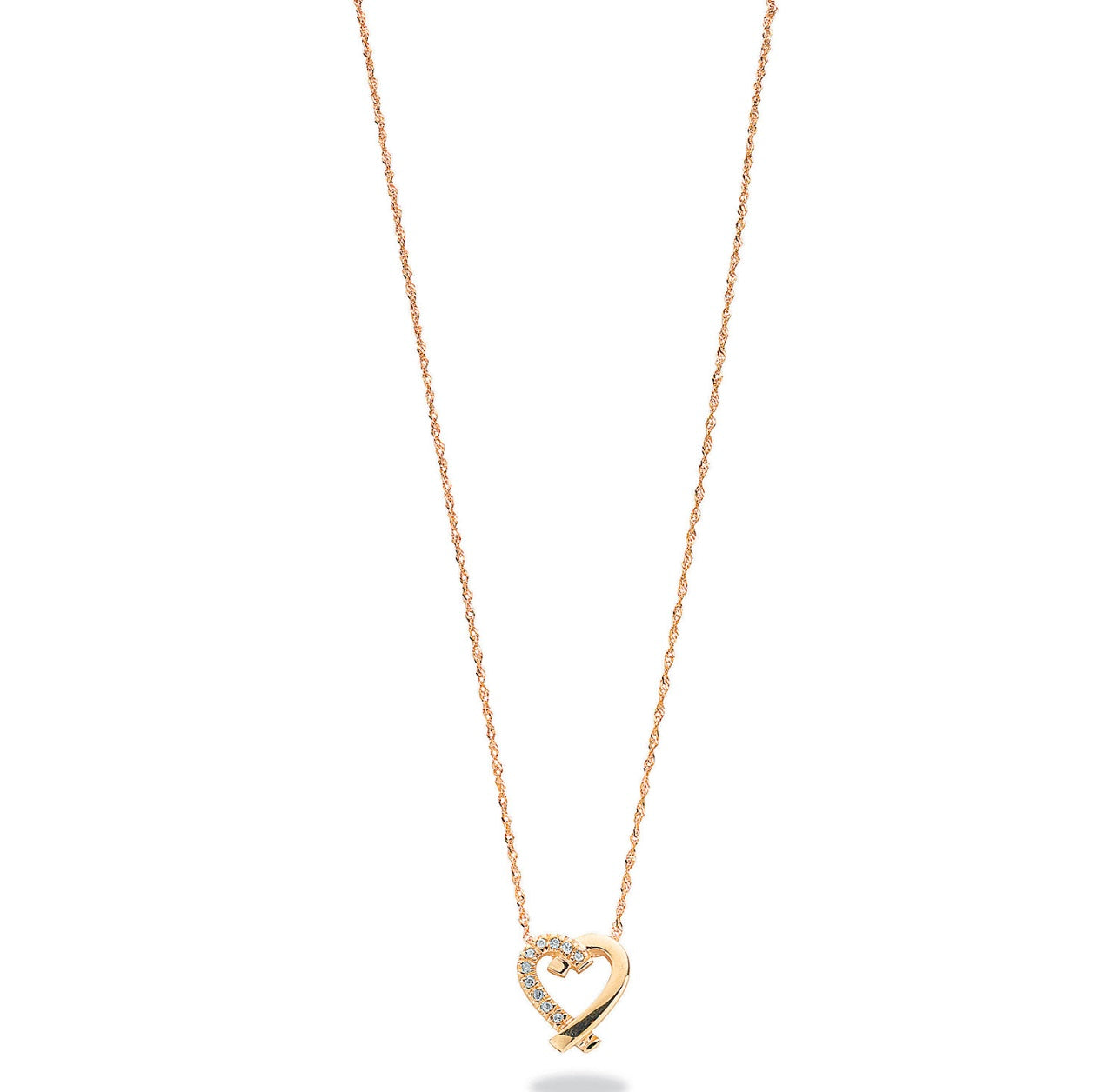 9ct Yellow Gold 0.05ct Diamond Heart Pendant with 18in/45cm Chain