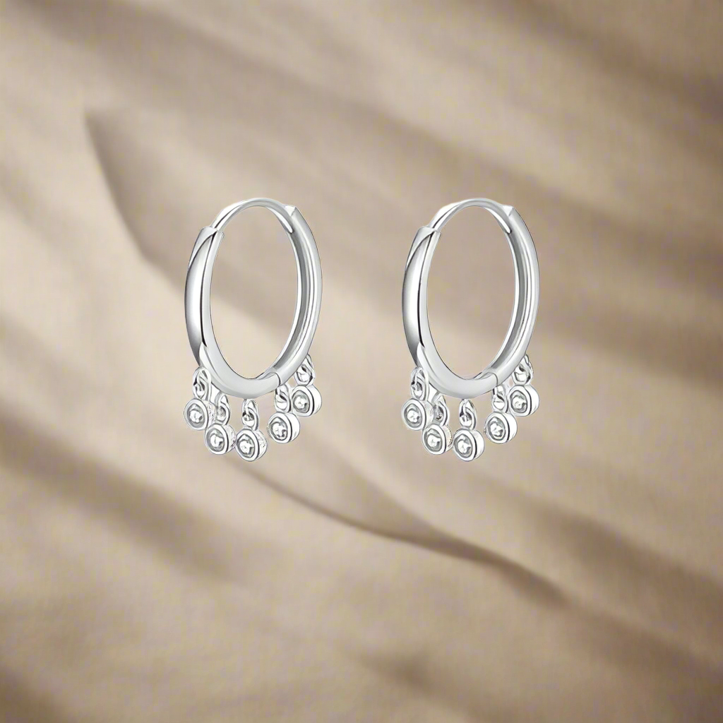 925 Sterling Silver Circle Swing Clear CZ Dangle Earrings