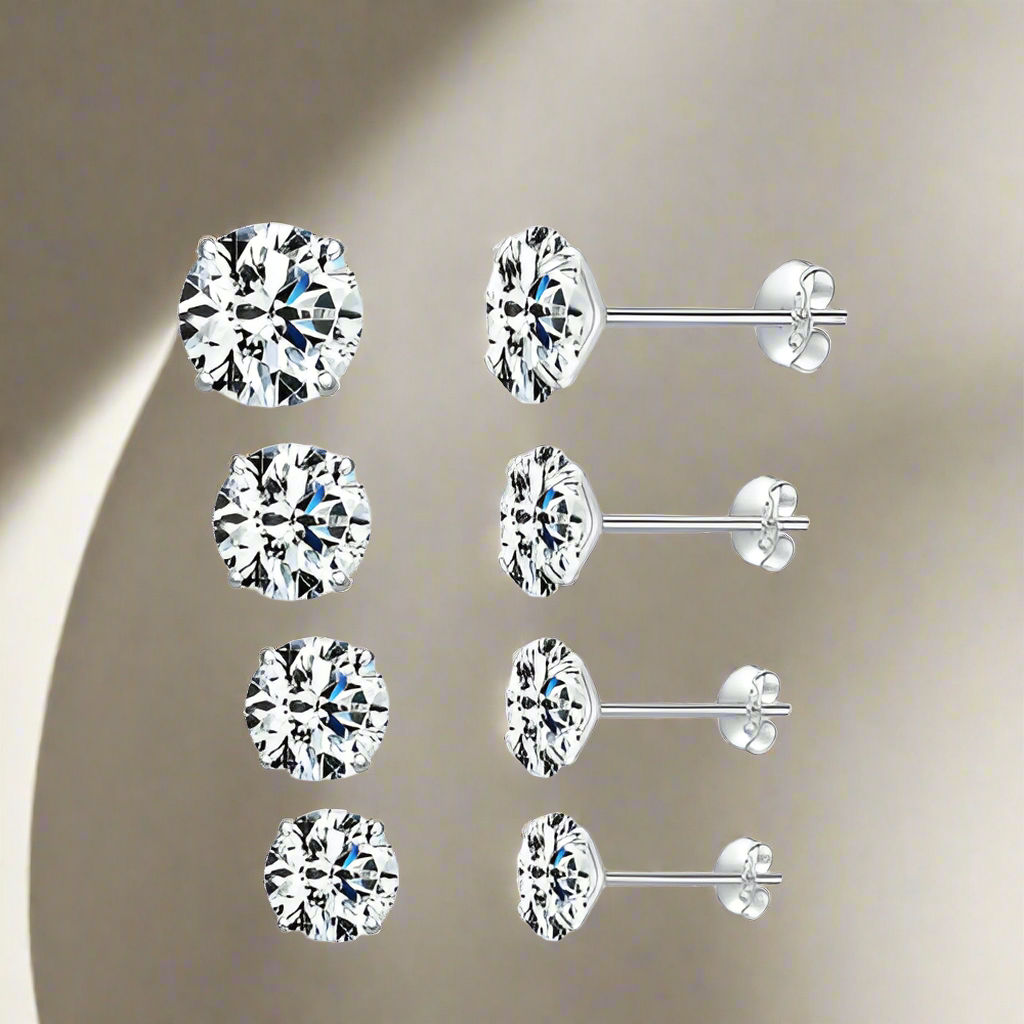 CZ Stud Earrings 925 Sterling Silver Round Zirconia 4-7MM