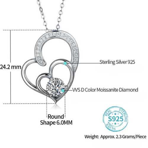 925 Sterling Silver Love Heart 6.0MM Round DEF Moissanite