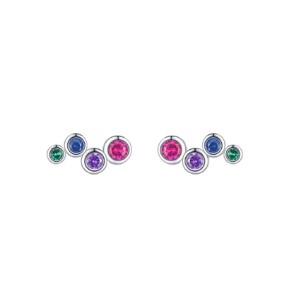 925 Sterling Silver Colorful Cubic Zirconia Tiny Small Bubble Stud Earrings